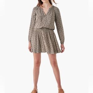 Faherty Montara Leaf Batik Mini Dress Plus SZ XXL Boho Women Long Sleeve Viscose